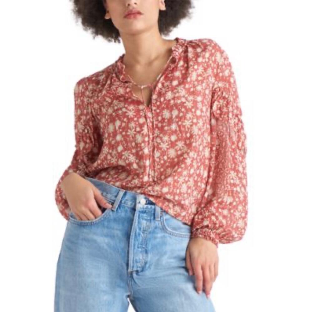 Dex Women's Printed Balloon-Sleeve Top